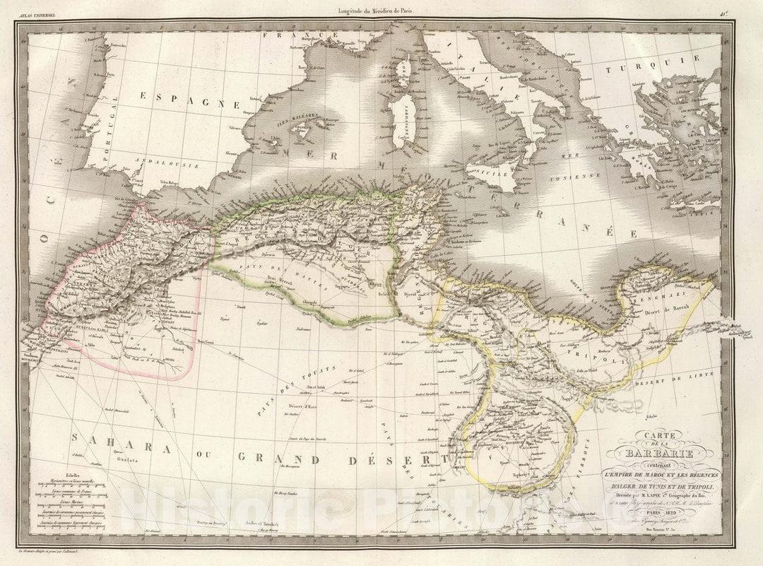 Historic Map : Algeria; Morocco, Africa, North Carte de la Barbarie contenant l'Empire de Maroc et les Regences d'Alger, 1829, Vintage Wall Art