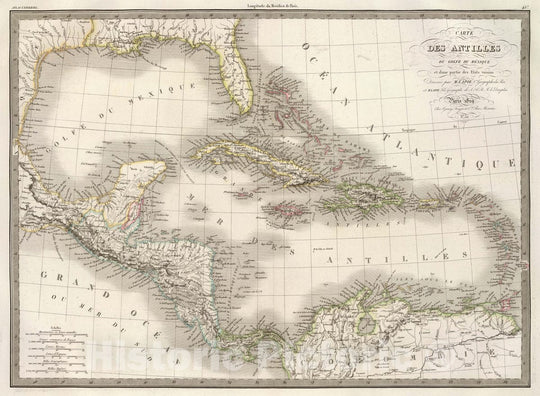 Historic Wall Map : Antilles du Golfe du Mexique et d'une partie des etats voisins. , Geographe de S, 1829Vintage Wall Art