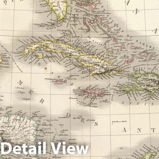 Historic Wall Map : Antilles du Golfe du Mexique et d'une partie des etats voisins. , Geographe de S, 1829Vintage Wall Art