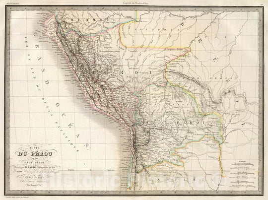 Historic Map : Bolivia; Peru, , South America Carte du Perou et du Haut Perou. 1829, Vintage Wall Art