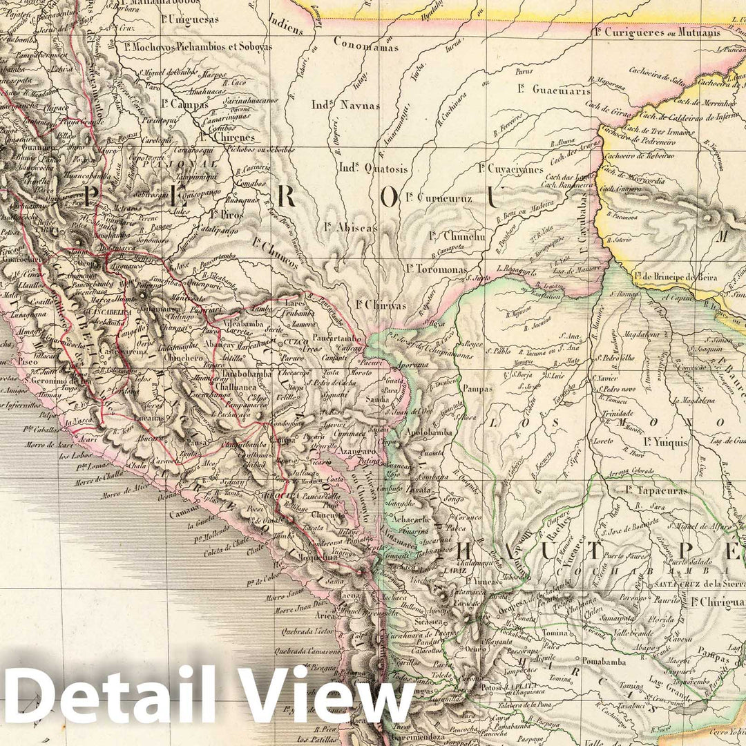 Historic Map : Bolivia; Peru, , South America Carte du Perou et du Haut Perou. 1829, Vintage Wall Art