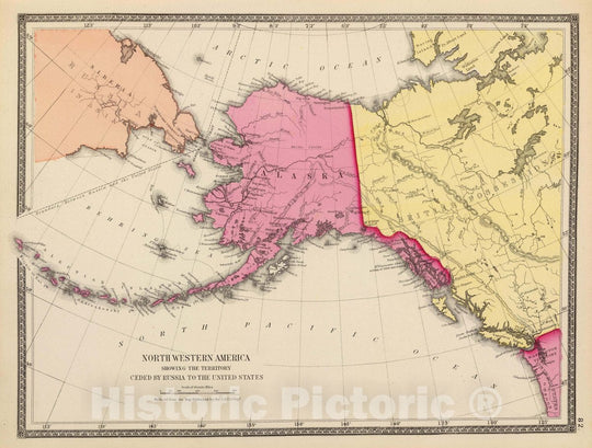 Historic Map : North Western America Showing The Territory ceded by Russia to The United States, 1873 Atlas - Vintage Wall Art