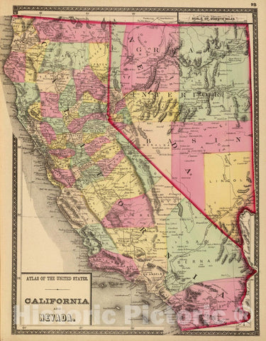 Historic Map : Atlas of The United States. California and Nevada. (by H.H. Lloyd. Published by Stedman, Brown & Lyon, Baltimore. 1873), 1873 Atlas - Vintage Wall Art