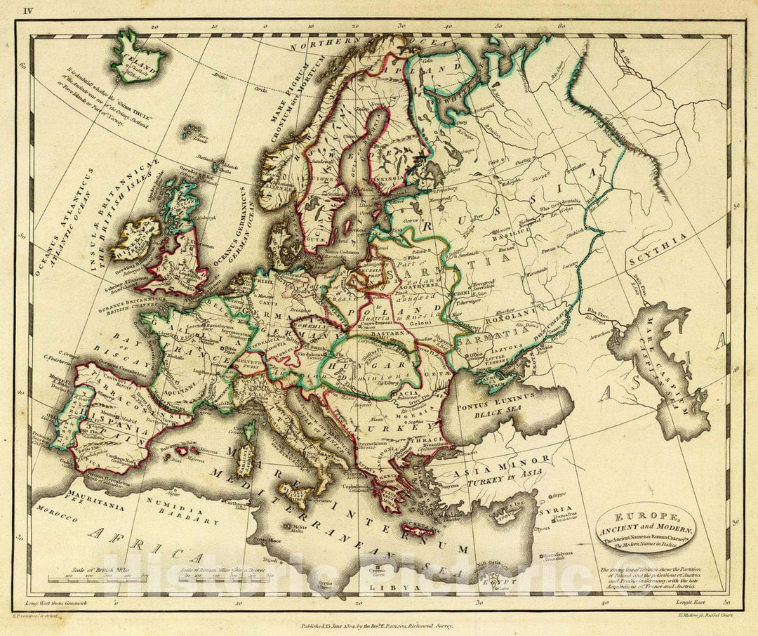 Historic Map : Europe, ancient and modern. E.P. compost. & delint. H. Mutlow Sc, Russell Court. Published 15 June 1804 by the Revd. E. Patteson, Richmond, Surrey, 1804Vintage Wall Art