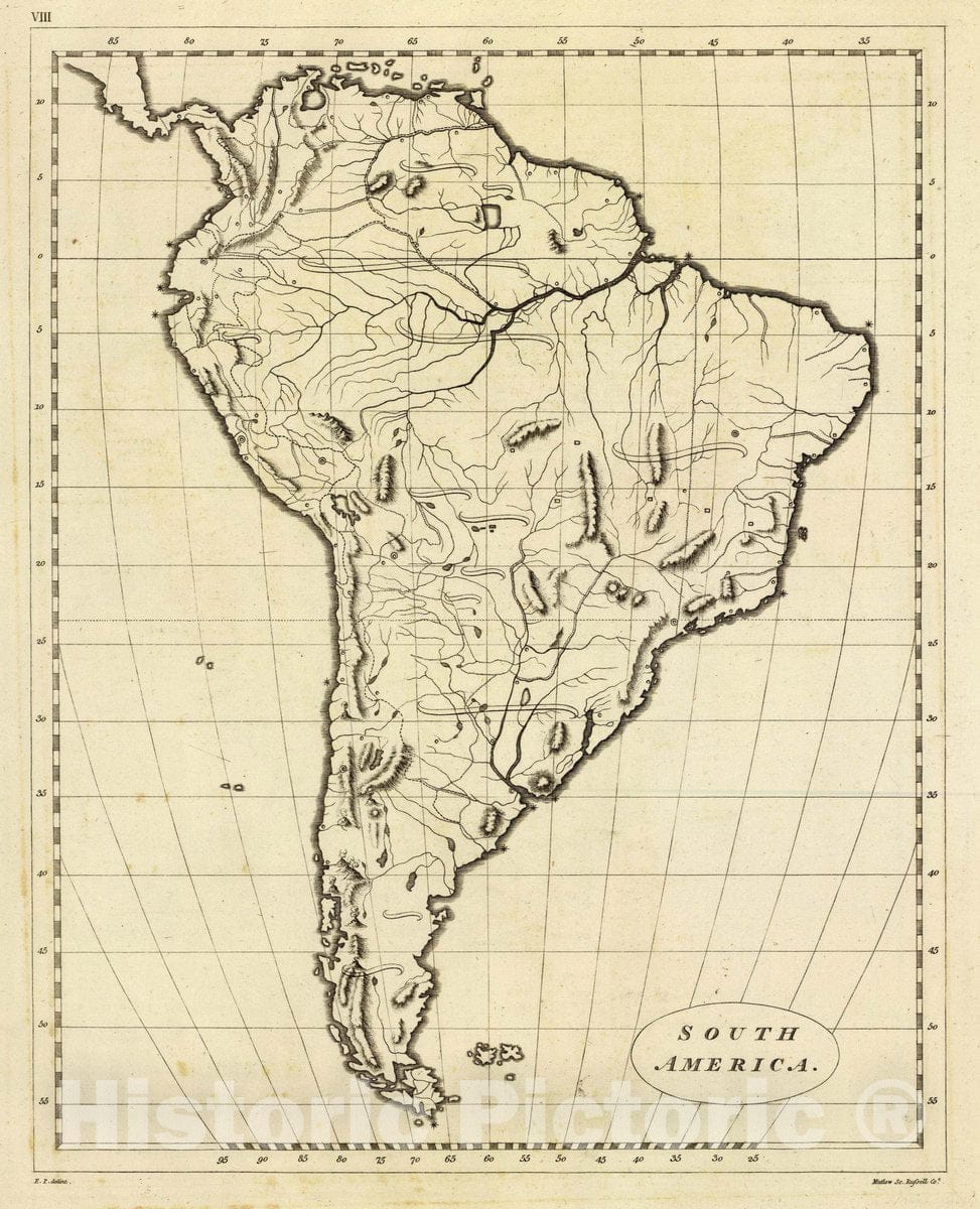 Historic Map : South America. E.P. delint. Mutlow Sc, Russell Cot. (1804), 1804 Atlas - Vintage Wall Art