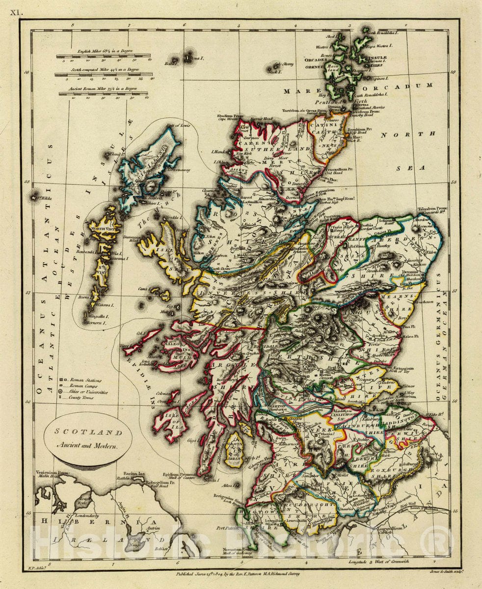 Historic Map : Scotland ancient and modern. E.P. delint. Jones & Smith, sculpt. Published June 15th 1804 by the Rev. E. Patteson, M.A, Richmond, Surrey, 1804 AtlasVintage Wall Art