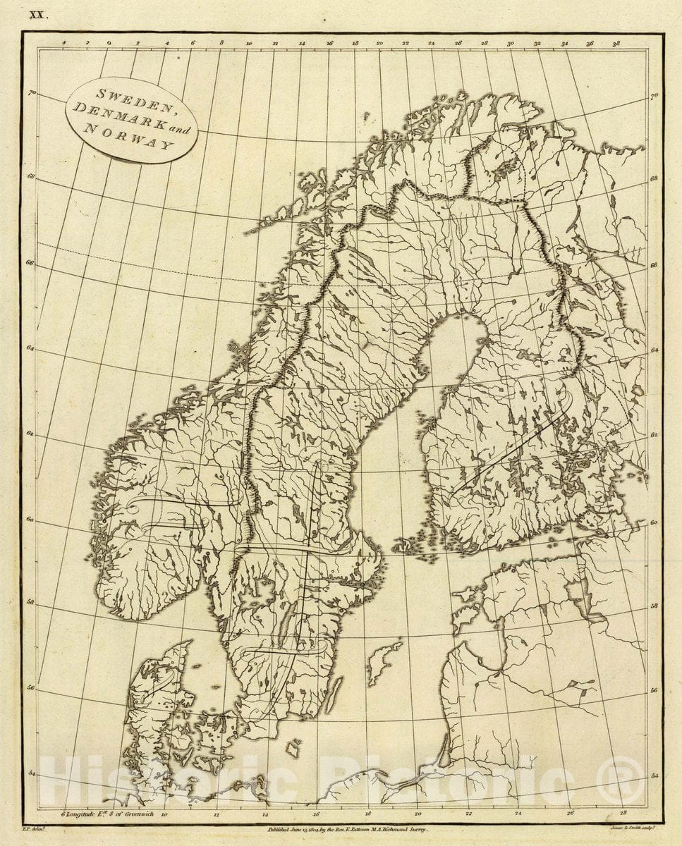 Historic Map : Sweden, Denmark, Norway (Outline), 1804 Atlas - Vintage Wall Art