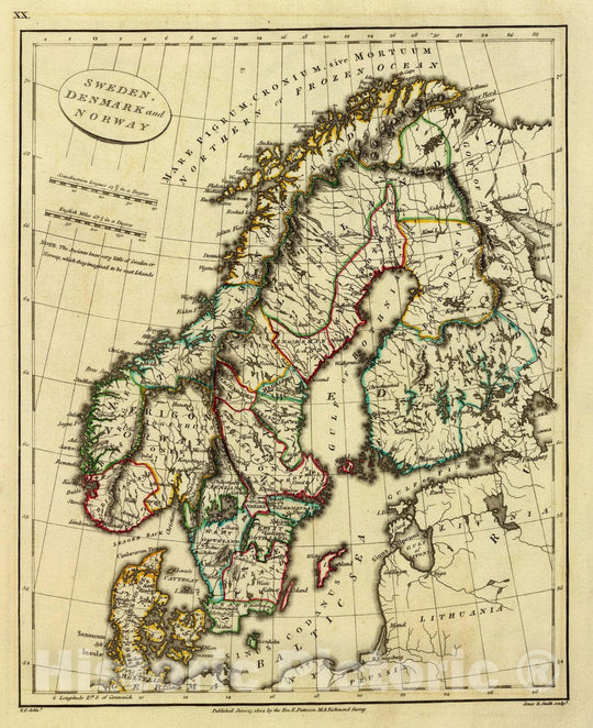 Historic Map : Sweden, Denmark and Norway. E.P. delint. Jones & Smith, sculpt. Published June 15, 1804 by the Rev. E. Patteson, M.A, Richmond, Surrey, 1804 Atlas - Vintage Wall Art