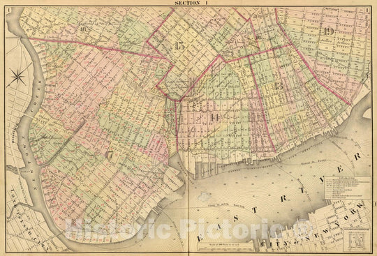 Historic Map : Section 1 (Farm line map of The City of Brooklyn. Compiled and Drawn by Henry Fulton. 1874), 1874 City Atlas - Vintage Wall Art