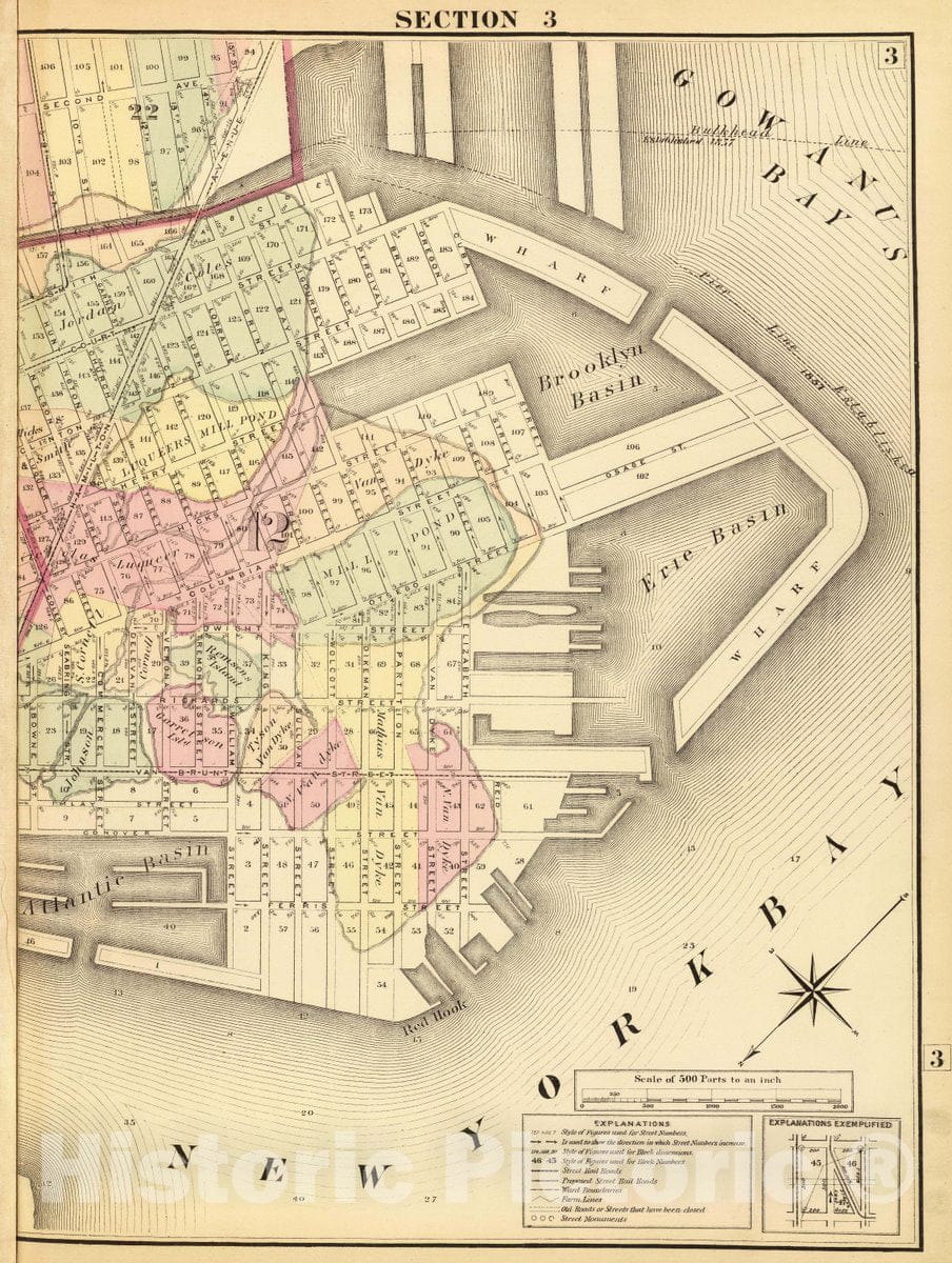 Historic Map : Section 3 (Farm line map of The City of Brooklyn. Compiled and Drawn by Henry Fulton. 1874), 1874 City Atlas - Vintage Wall Art