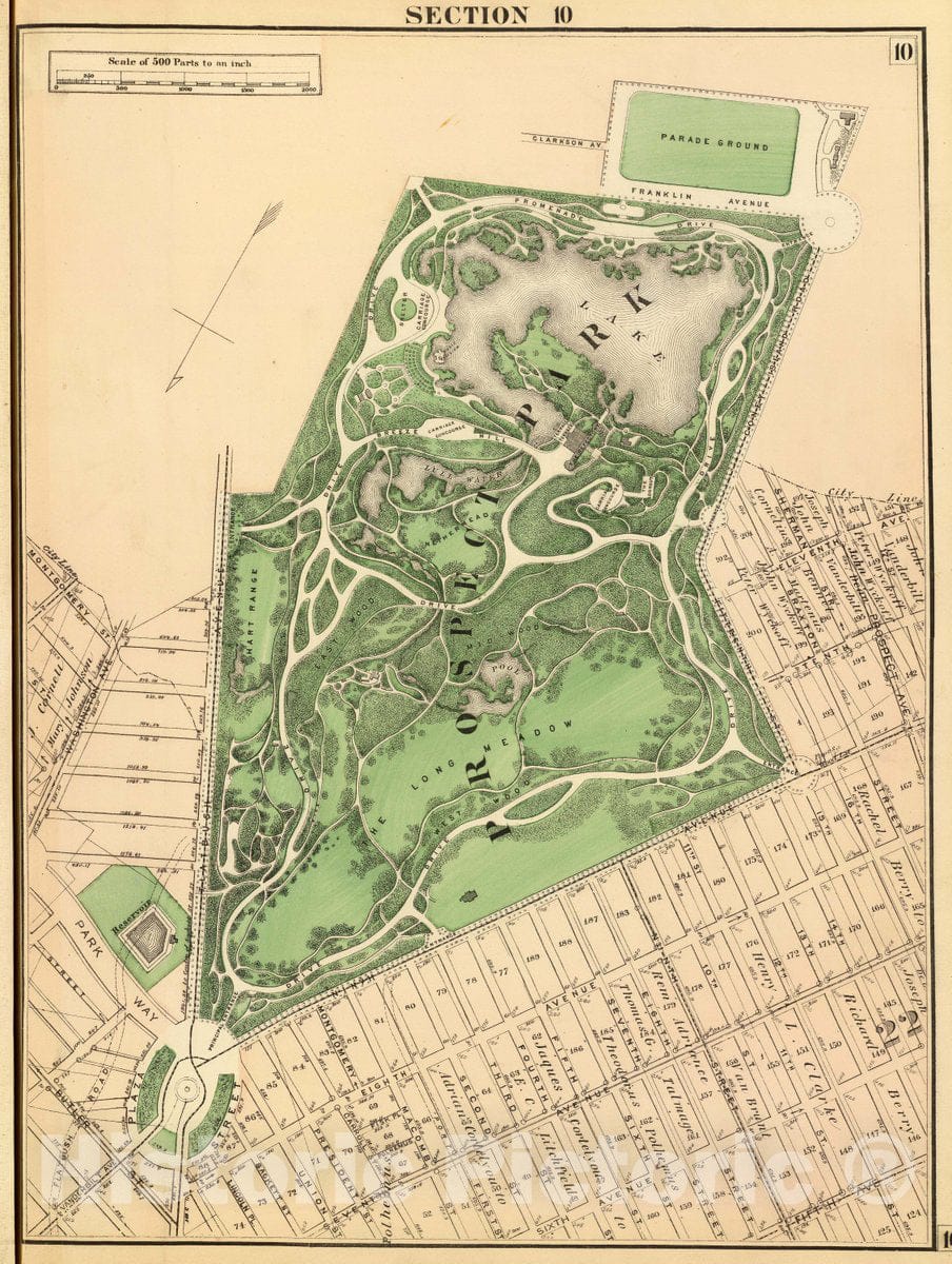 Historic Map : Section 10 (Farm line map of The City of Brooklyn. Compiled and Drawn by Henry Fulton. 1874), 1874 City Atlas - Vintage Wall Art