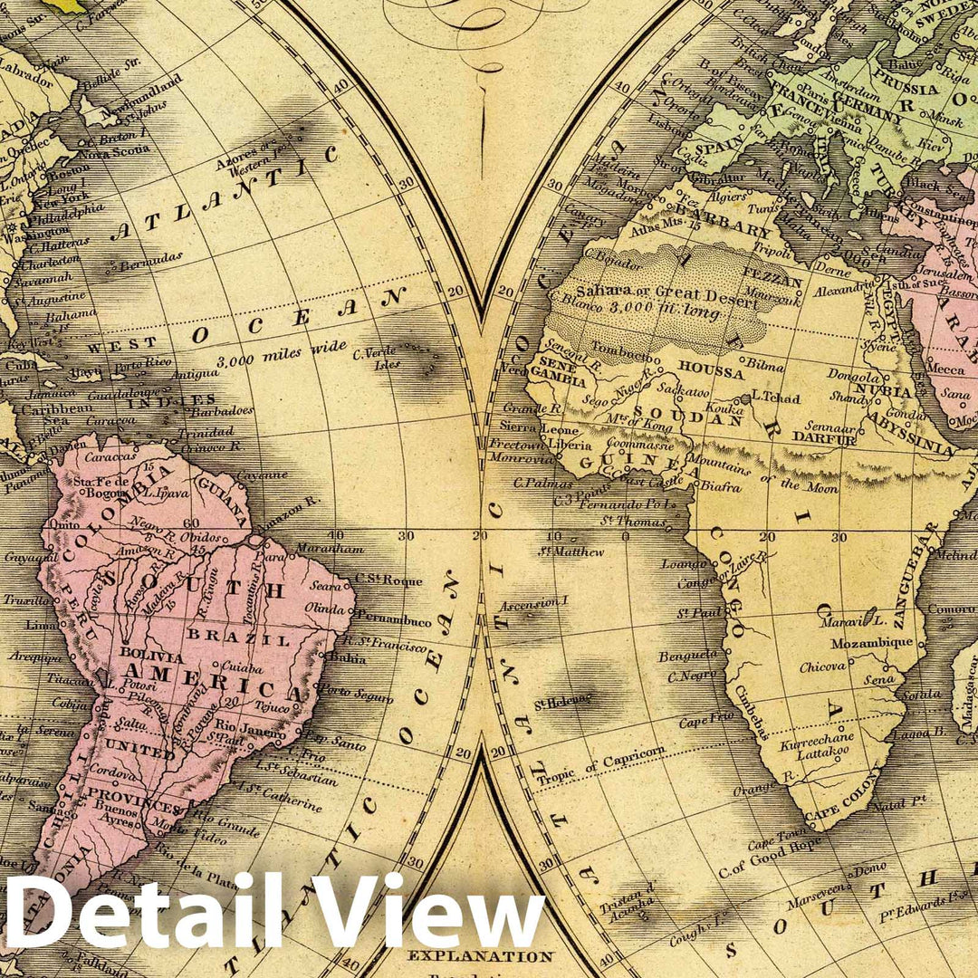 Historic Map : The World on a globular Projection. Entered 1829 by D.F. Robinson & Co. of The State of Connecticut. Engd. by E. Huntington, 1829 - Vintage Wall Art