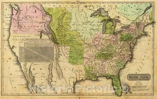 Historic Map : United States. Entered According to Act. of Congress Dec. 16th 1828 by D.F. Robinson & Co. of The State of Connecticut, 1828 - Vintage Wall Art