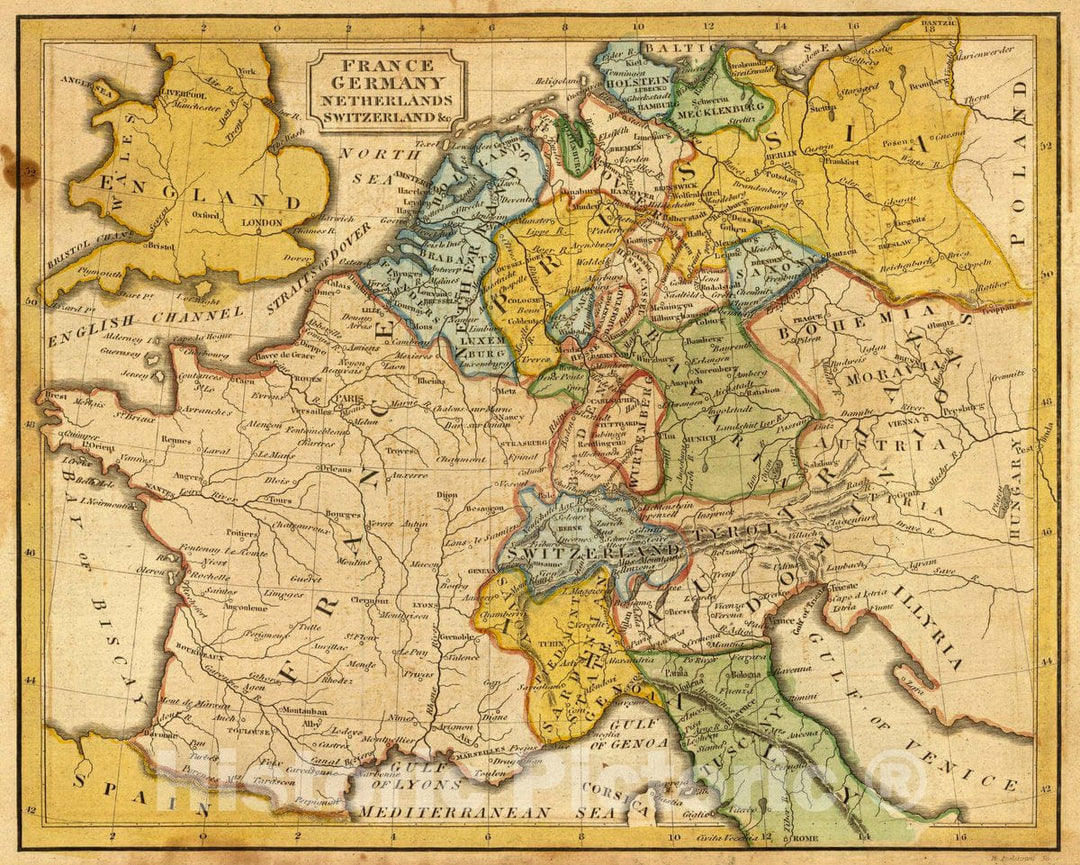 Historic Map : France, Germany, Netherlands, Switzerland &c, 1821 Atlas - Vintage Wall Art