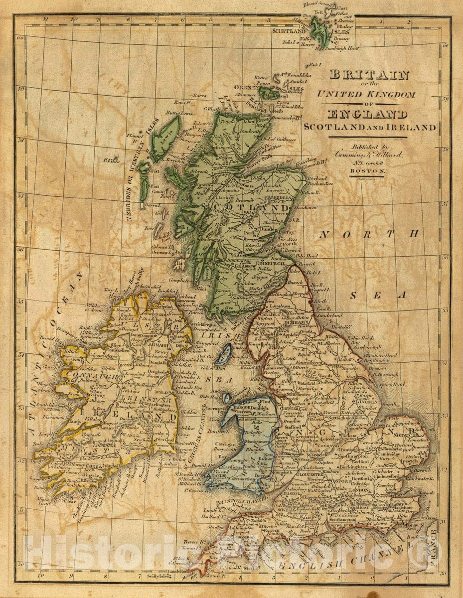 Historic Map : United Kingdom of England, Scotland and Ireland, 1821 Atlas - Vintage Wall Art