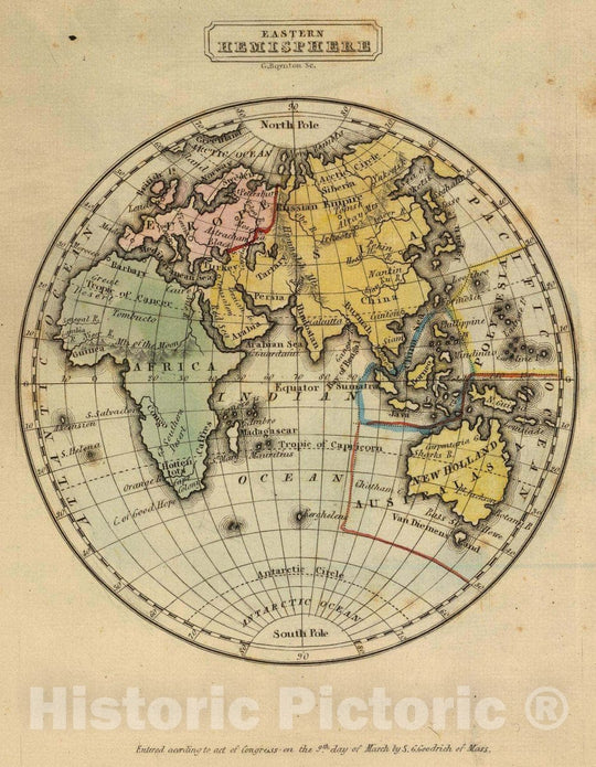 Historic Map : Eastern Hemisphere. G. Boynton Sc. Entered by S.G. Goodrich of Massachusetts. (Boston: Gray & Bowen 1831), 1831 Atlas - Vintage Wall Art