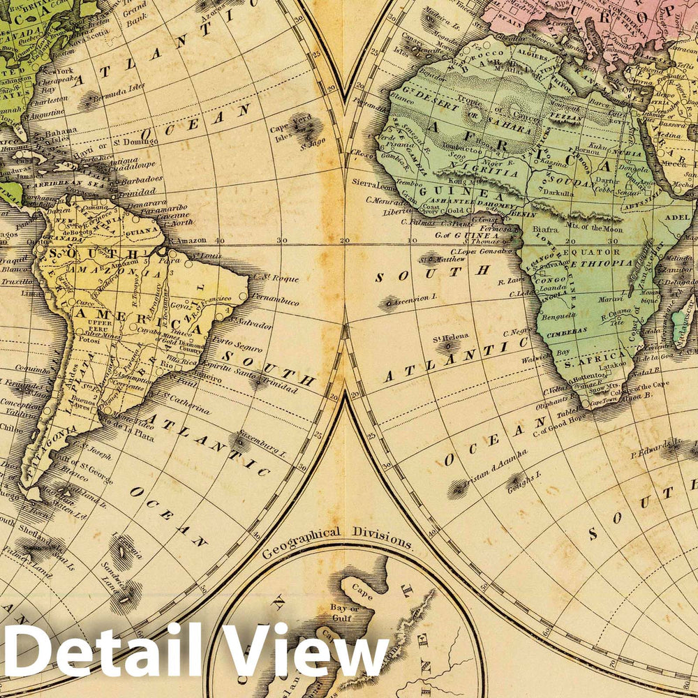 Historic Map : The World. (with) Comparative view of rivers & lakes, 1821, by William C. Woodbridge - Vintage Wall Art