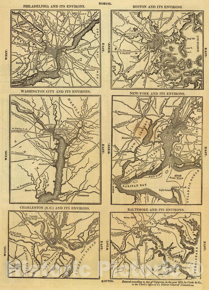 Historic Map : Philadelphia, Boston, Washington, New York, Charleston, Baltimore, 1837 Atlas - Vintage Wall Art