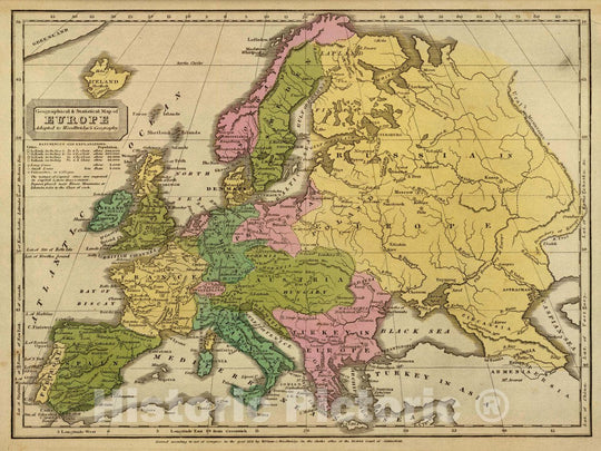 Historic Map : Geographical & statistical map of Europe, adapted to Woodbridge's Geography. Entered, 1831, 1837 Atlas - Vintage Wall Art