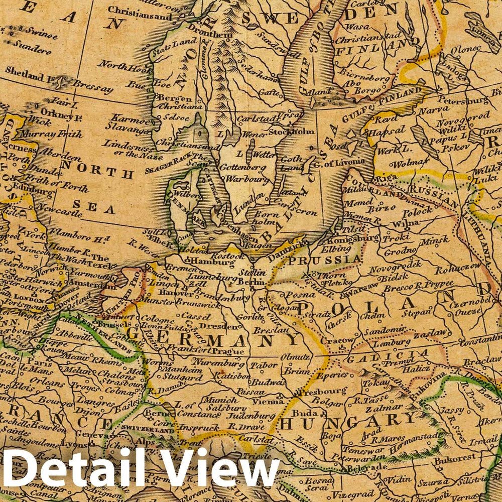 Historic Map : Europe. Published at The Boston Bookstore by Cummings & Hilliard, No. 1, Cornhill, Boston. H. Morse Sc. (1821?), 1821 Atlas - Vintage Wall Art