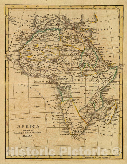 Historic Map : Africa. Published by Cummings & Hilliard, No. 1, Cornhill, Boston. H. Morse Sc. (1821?), 1821 Atlas - Vintage Wall Art