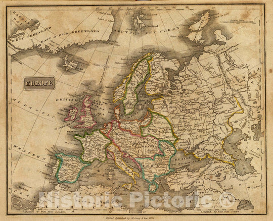 Historic Map : Europe. Philad. Published by M. Carey & Son, 1820, 1820 Atlas - Vintage Wall Art