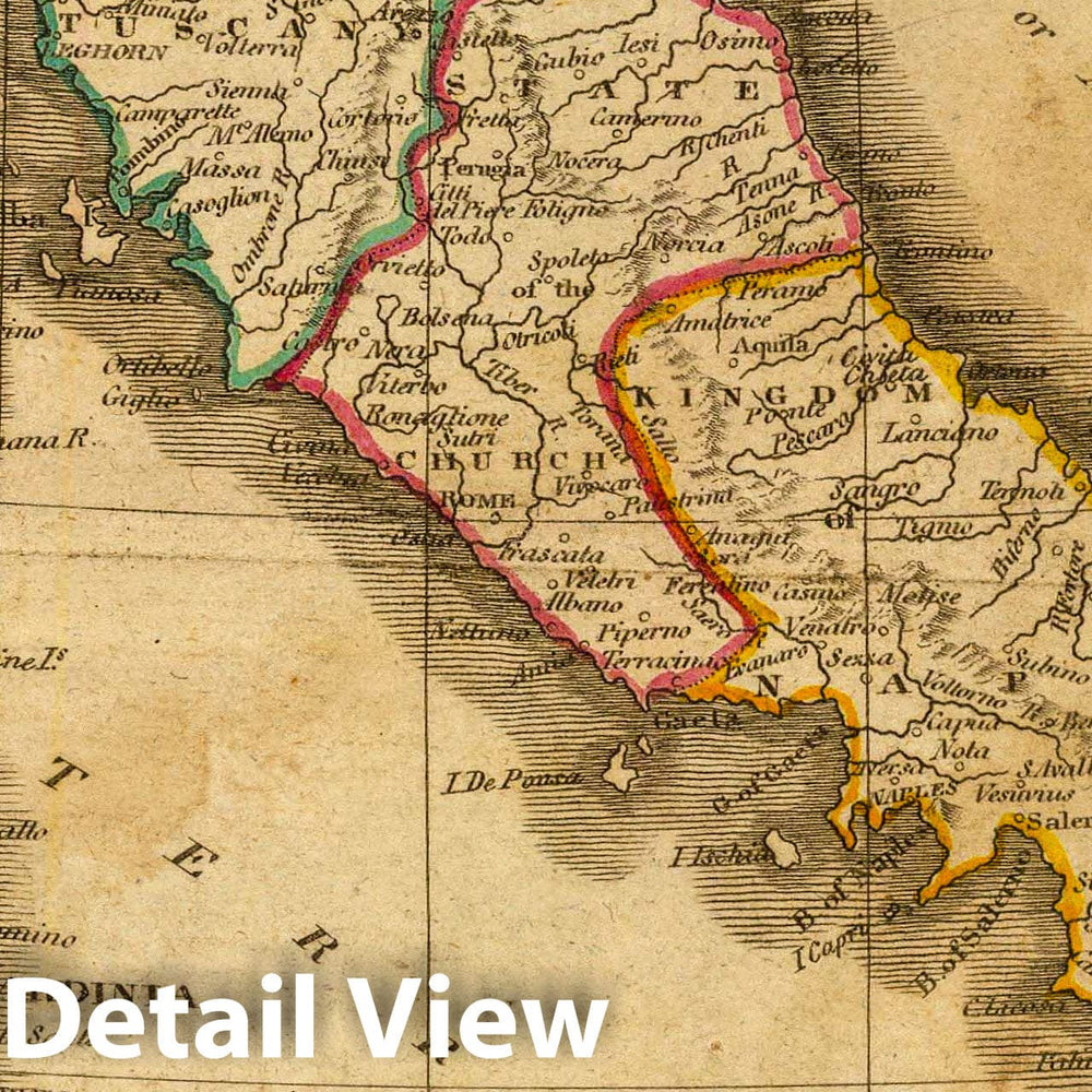 Historic Wall Map : Italy. Philad. Published by M. Carey & Son, 1820, 1820 Atlas - Vintage Wall Art