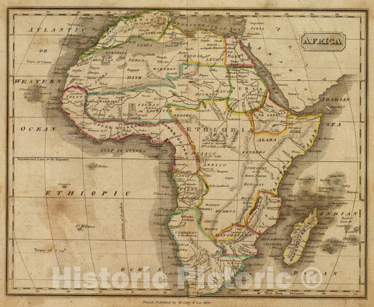 Historic Map : Africa. Philad. Published by M. Carey & Son, 1820, 1820 Atlas - Vintage Wall Art