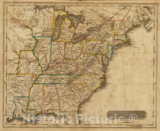 Historic Map : United States. J.G. Melish del. (Philadelphia: Published by M. Carey & Son, 1820), 1820 Atlas - Vintage Wall Art