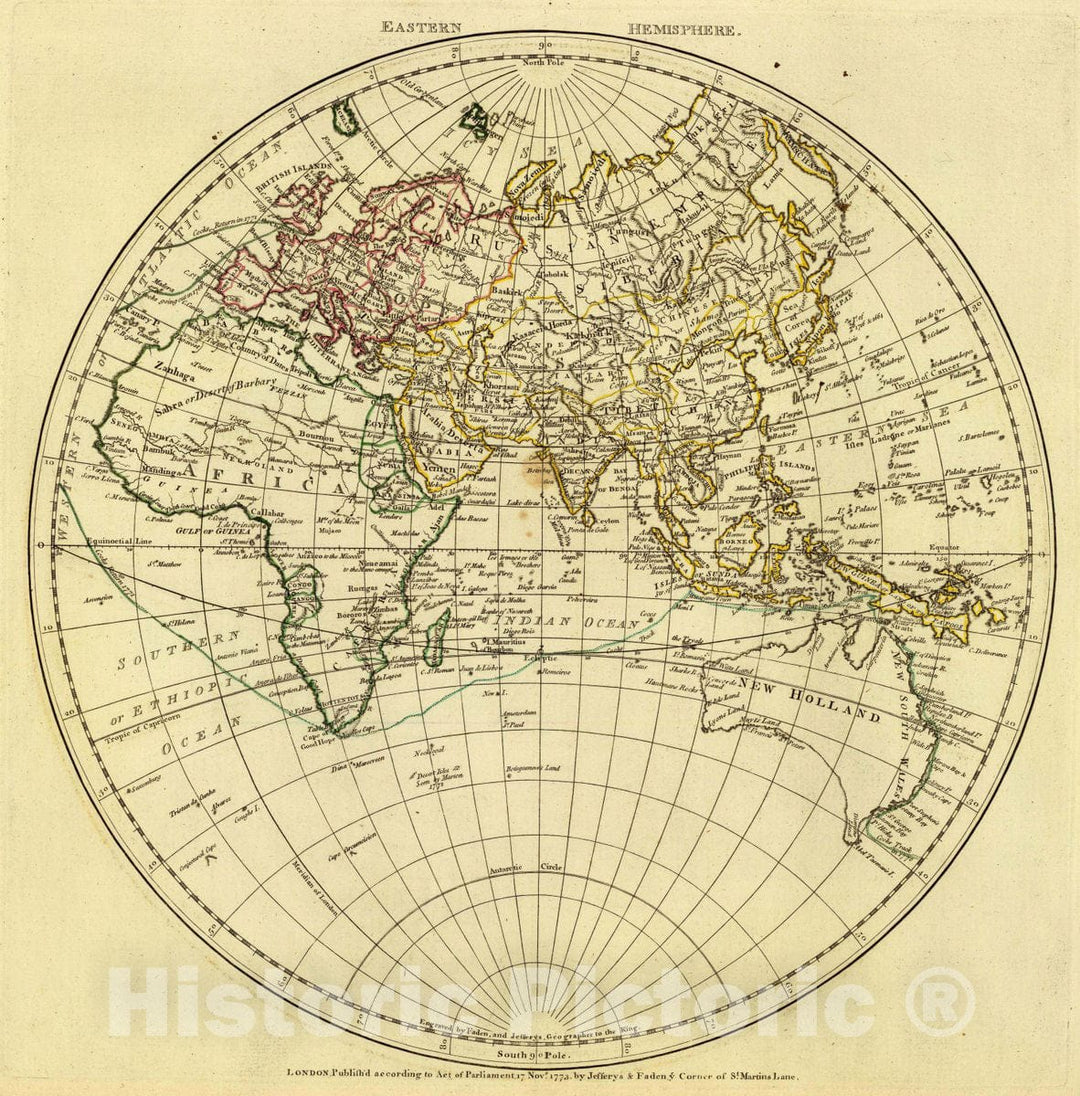 Historical Map : Eastern Hemisphere. Engraved by Faden and Jefferys, Geographer to the King. London, publish'd according to Act of Parliament, 17 Novr. 1773, by Jeffer, 1773Vintage Wall Art