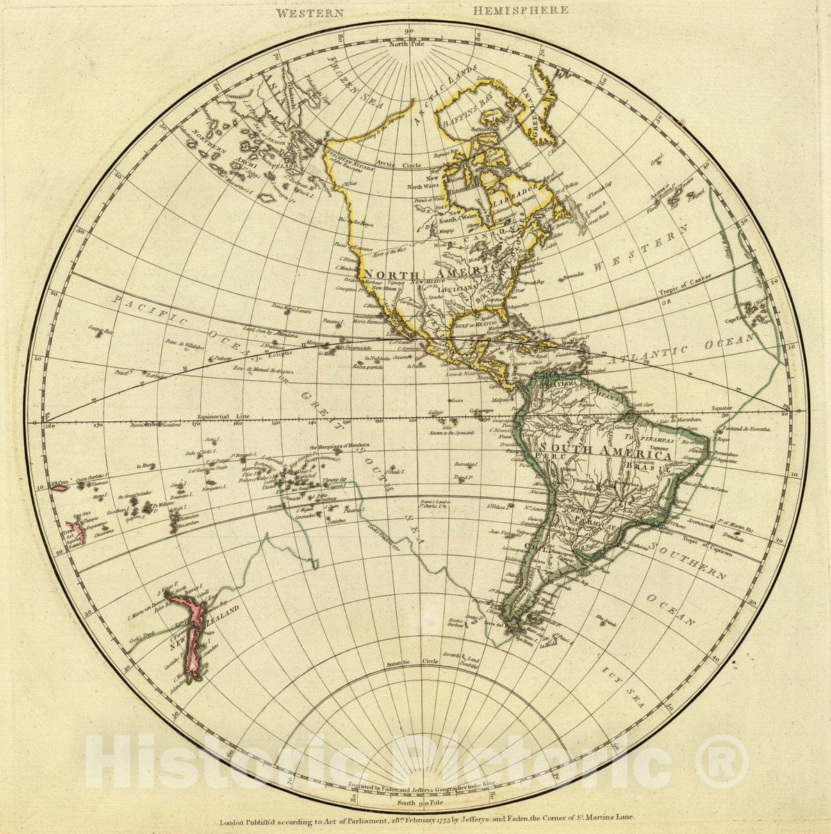 Historic Map : Western Hemisphere. Engraved by Faden and Jefferys, Geographer to the King. London, publish'd according to Act of Parliament, 1775Vintage Wall Art