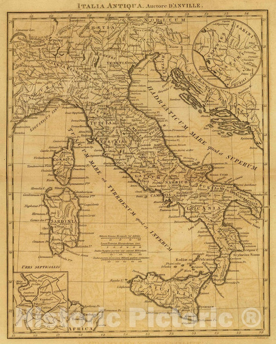 Historic Map : Italy; Slovenia, Italia Antiqua. Urbs Septicollis. 1814, Vintage Wall Art