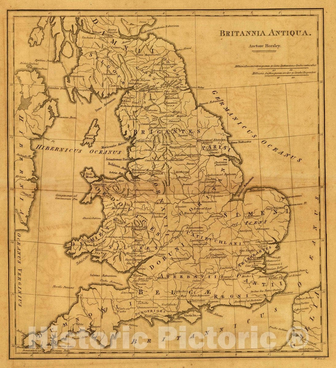 Historic Map : England; Ireland, British Isles Britannia Antiqua. Auctore Horsley. W. Sim, Sc. (1814?), 1814 Classical Atlas , Vintage Wall Art