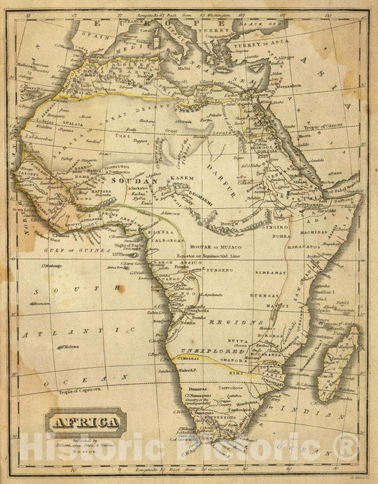 Historic Map : Africa. Published by Hilliard, Gray, Little & Wilkins, Boston. H. Morse Sc. (1829), 1829 Atlas - Vintage Wall Art