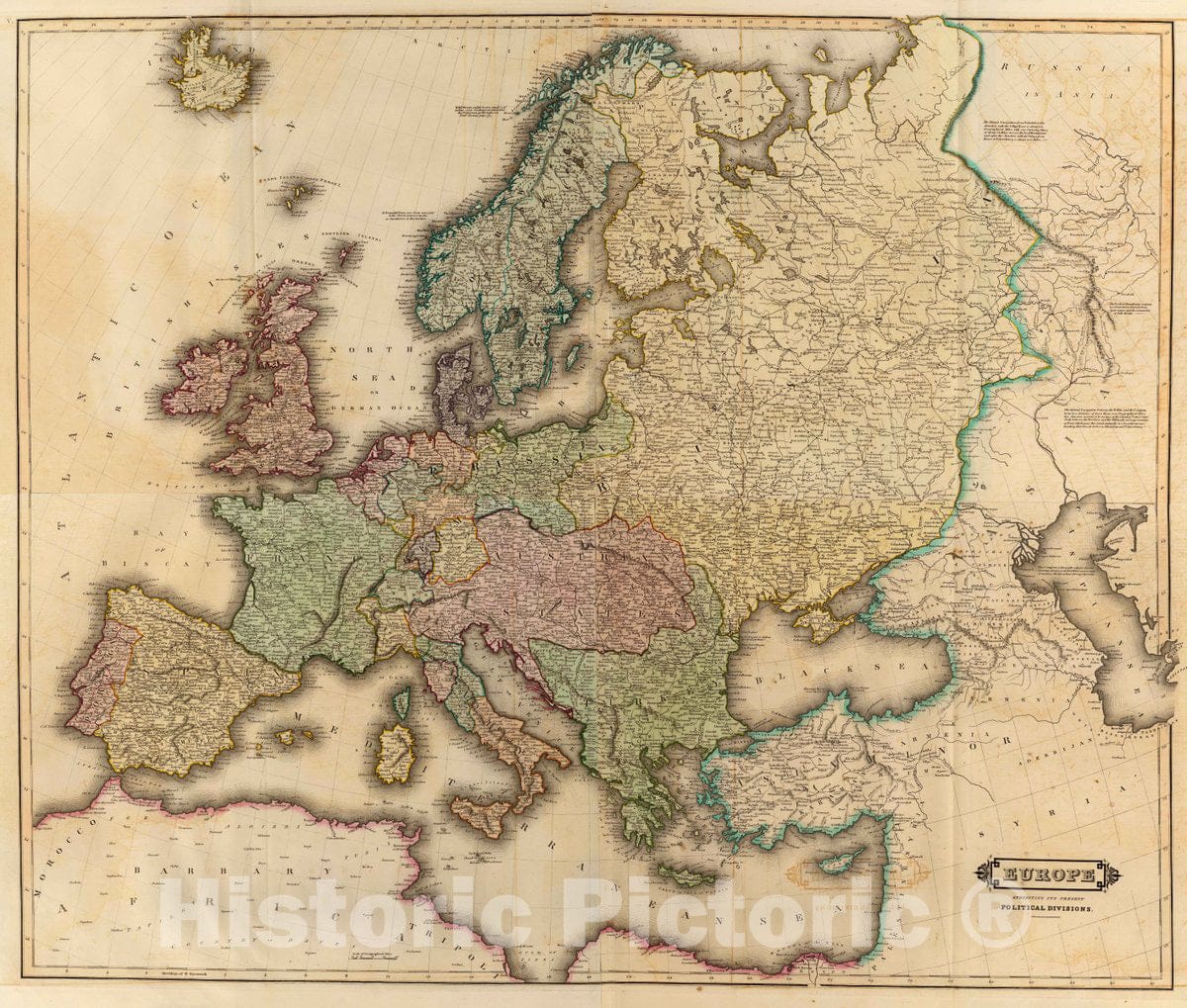 Historic Map : Europe. Exhibiting its present political divisions. (Published by John Hamilton, successor to Daniel Lizars; et. al. 1831?), 1831 Atlas - Vintage Wall Art