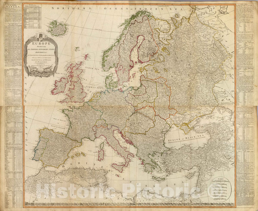 Historic Map : (Composite of) Europe Divided into its Empires, Kingdoms, States, Republics, c. by Thos. Kitchin, Hydrographer to The King, 1795 Atlas - Vintage Wall Art