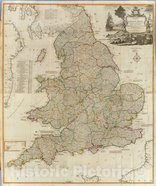 Historic Map : A new map of England & Wales. Drawn from several surveys &c. on the new projection : corrected from astronomical observations, 1794 Atlas - Vintage Wall Art