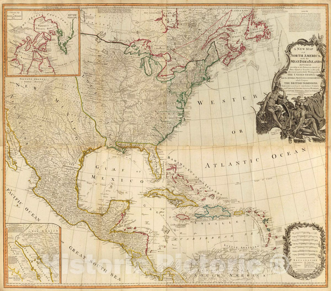 Map - A new map of North America, with the West India Islands. (with) A particular map of Baffin and Hudson's Bay. (with) The passage by land, 1794 Atlas - Vintage Wall Art