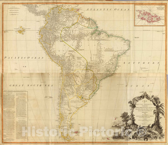 Historic Map - A Map of South America Containing Tierra-Firma, Guayana, New Granada, Amazonia, Brasil, Peru, Paraguay, Chaco, Tucuman, Chil and Patagonia, 1779 - Vintage Wall Art