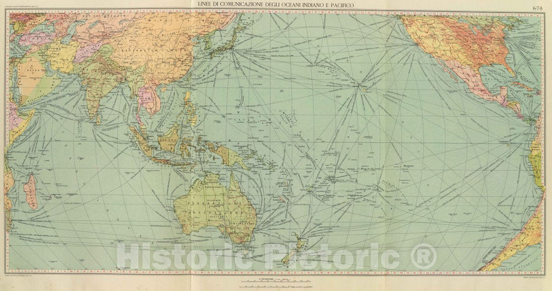 Historic Map : 1929 6-8. Linee di comunicazione, Oceano Indiano, Pacifico. - Vintage Wall Art