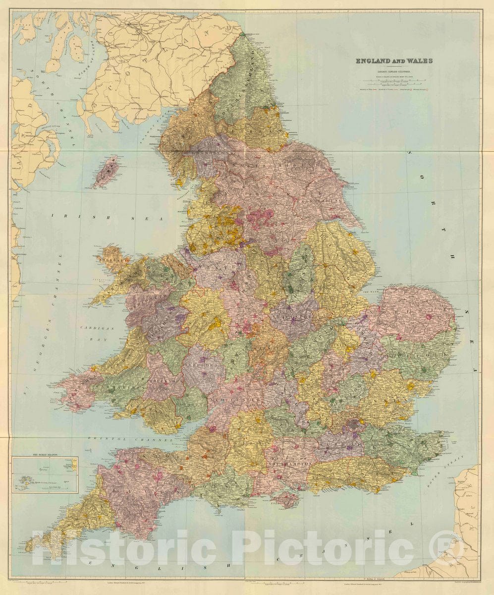 Historic Map : England and Wales. London atlas series. Stanford's Geographical Establishment. London : Edward Stanford, 12, 13 & 14, Long Acre, W.C. (1901), 1901 AtlasVintage Wall Art