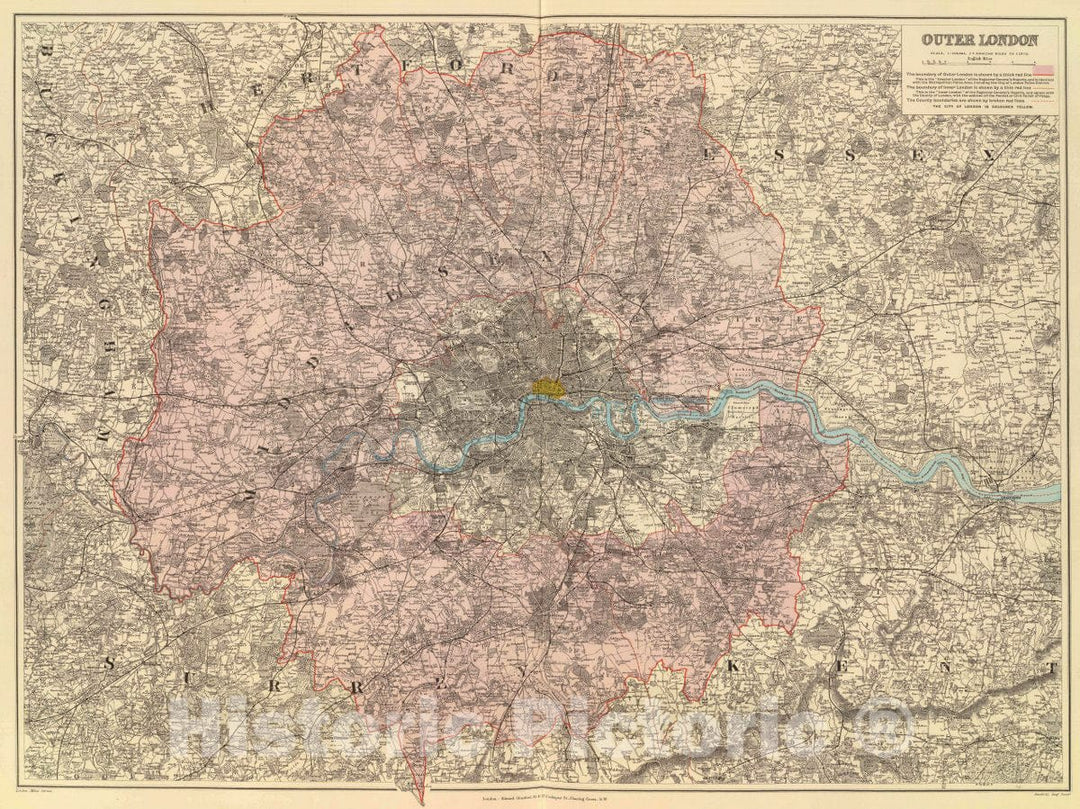 Historic Map : Outer London. London atlas series. Stanford's Geogl. Establish. London : Edward Stanford, 26 & 27 Cockspur St, Charing Cross, S.W. (1901), 1901 AtlasVintage Wall Art