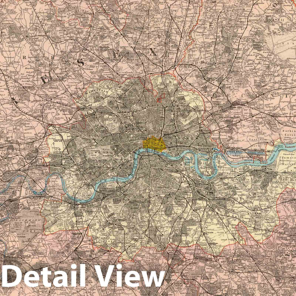 Historic Map : Outer London. London atlas series. Stanford's Geogl. Establish. London : Edward Stanford, 26 & 27 Cockspur St, Charing Cross, S.W. (1901), 1901 AtlasVintage Wall Art