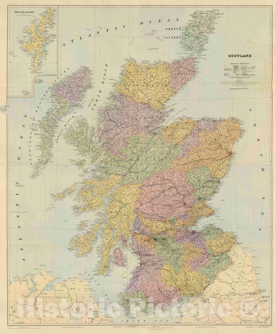 Historic Map : Scotland. London atlas series. Stanford's Geographical Establishment. (1901), 1901 Atlas - Vintage Wall Art