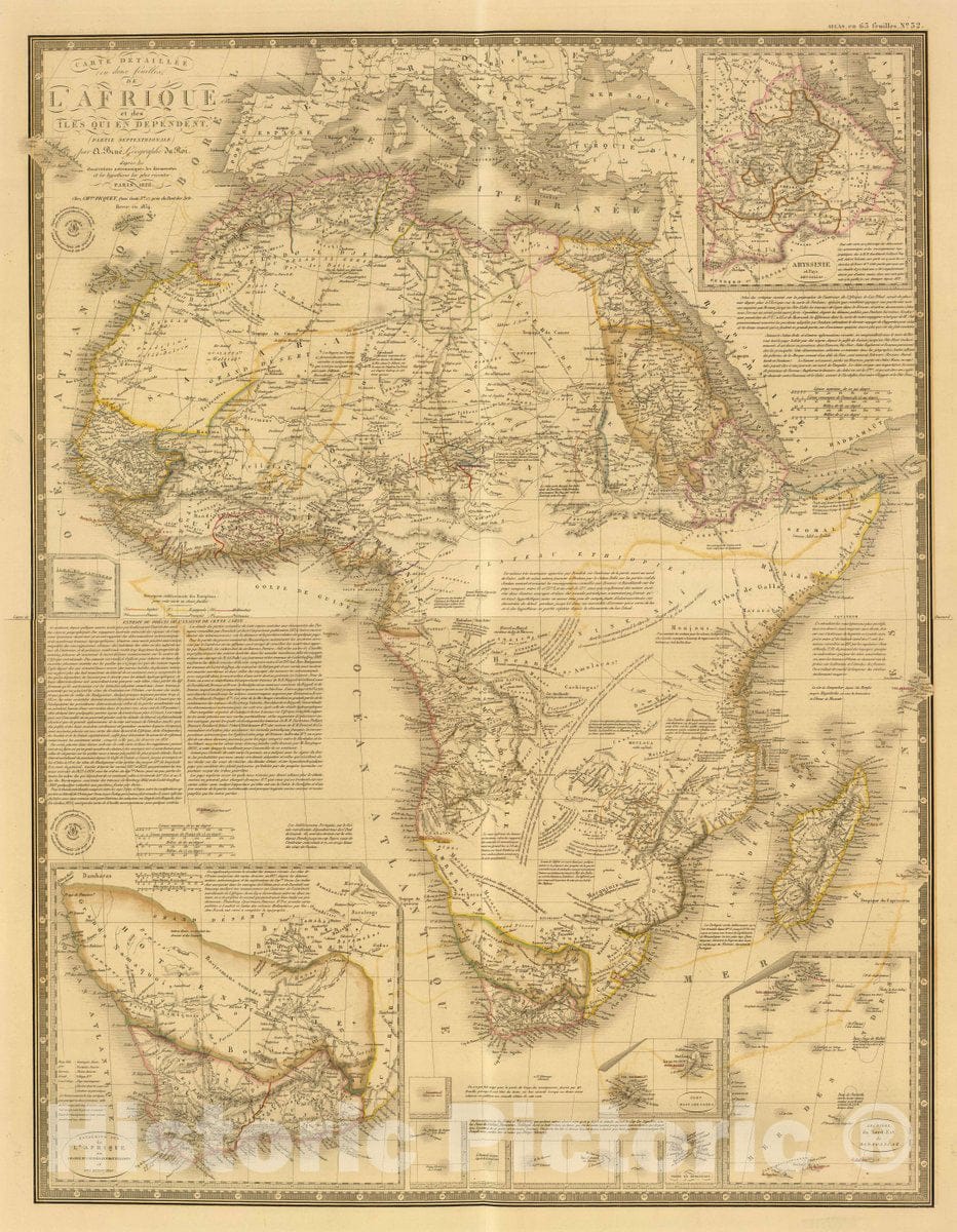 Historic Map : Ethiopia; South Africa, SouthernCarte detaillee en Deux feuilles de l'Afrique, 1834, Vintage Wall Art