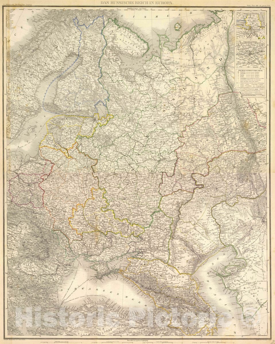 Historic Map : Russia; Ukraine, Europe, Eastern Composite: Das Russische Reich in Europa, 1865 Atlas , Vintage Wall Art