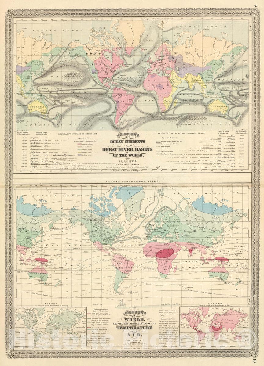 Historic Map : Ocean Currents and The Great River Basins of The World, 1874 Atlas - Vintage Wall Art