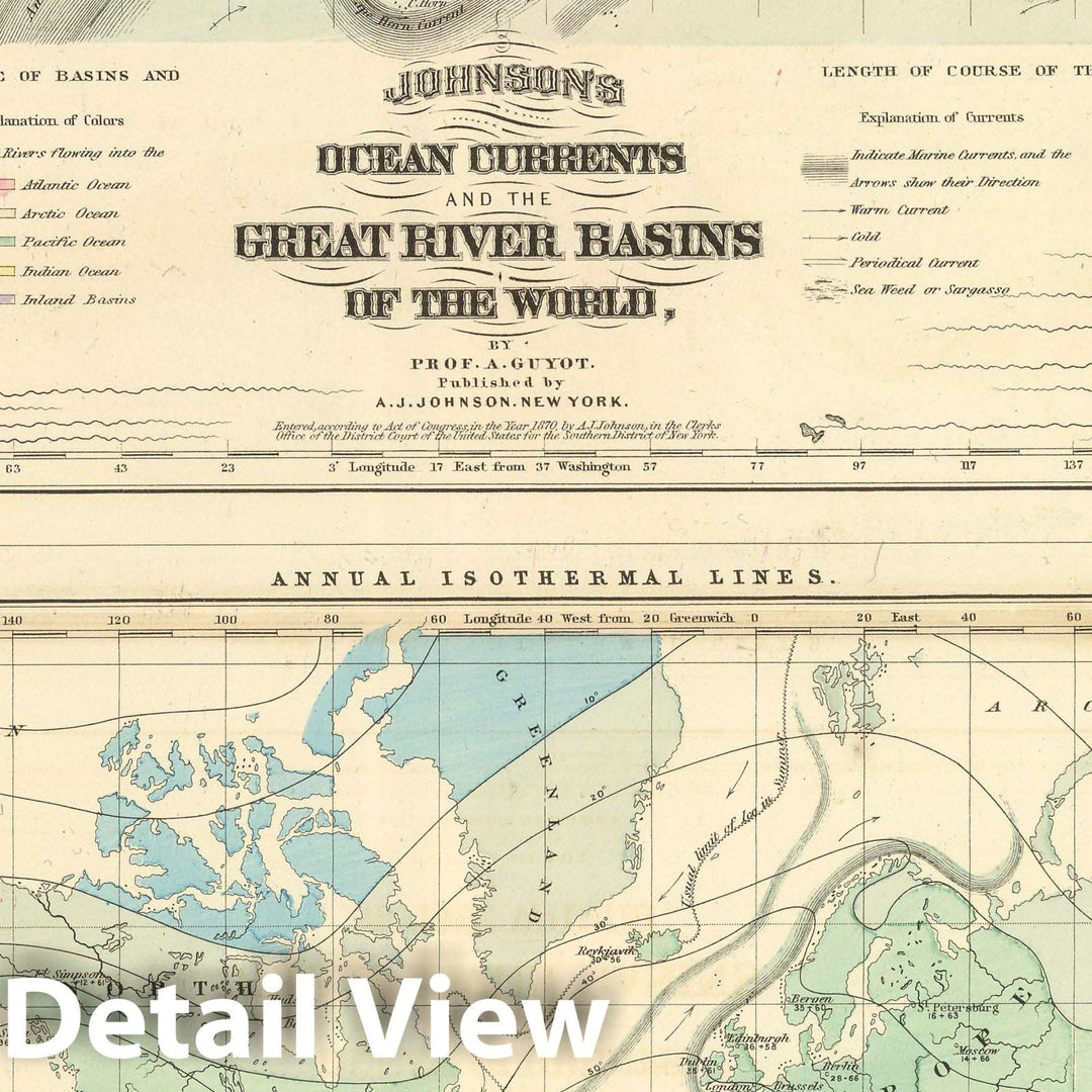 Historic Map : Ocean Currents and The Great River Basins of The World, 1874 Atlas - Vintage Wall Art