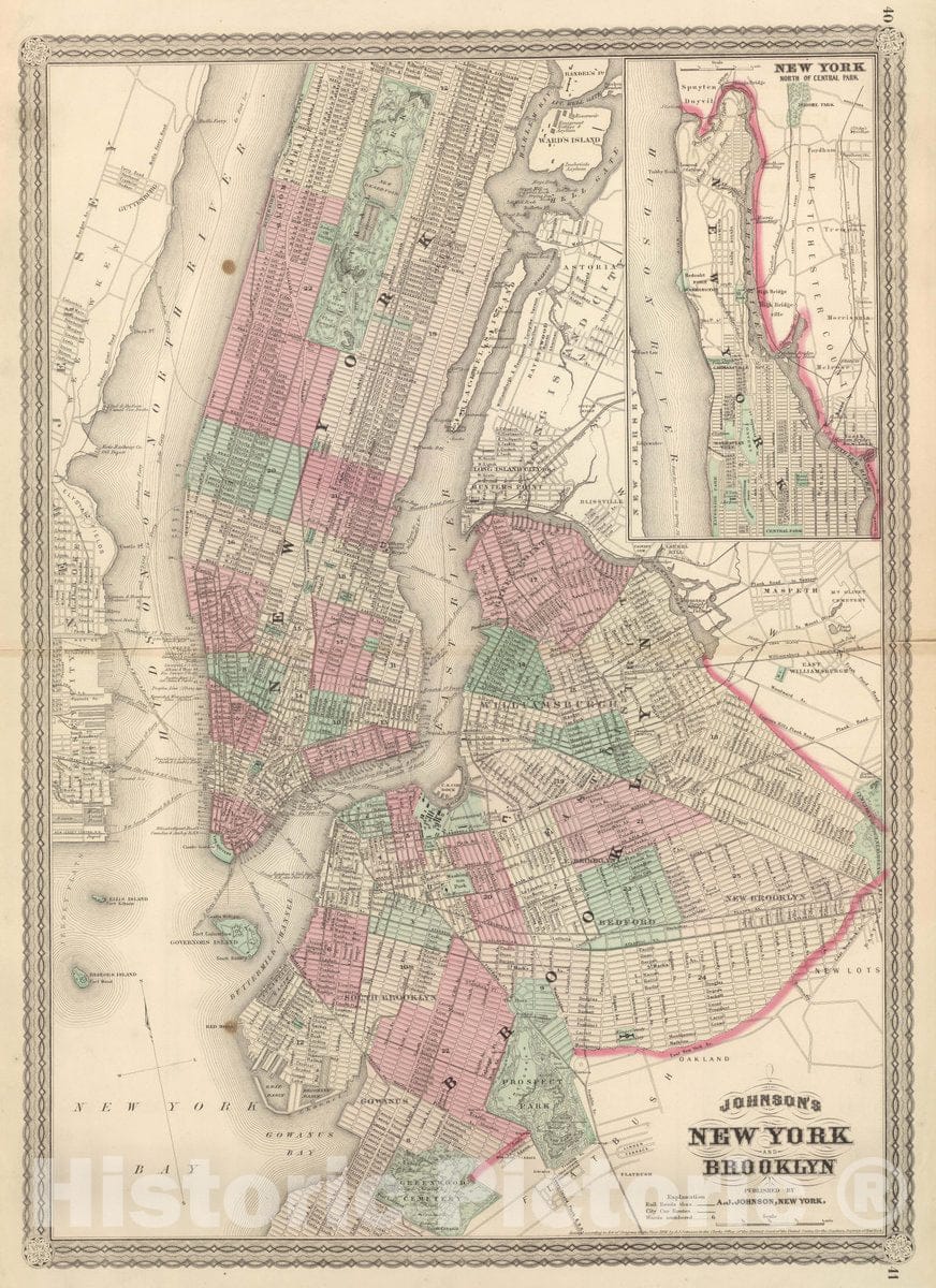 Historic Map : New York (City) and Brooklyn, 1874 Atlas - Vintage Wall Art