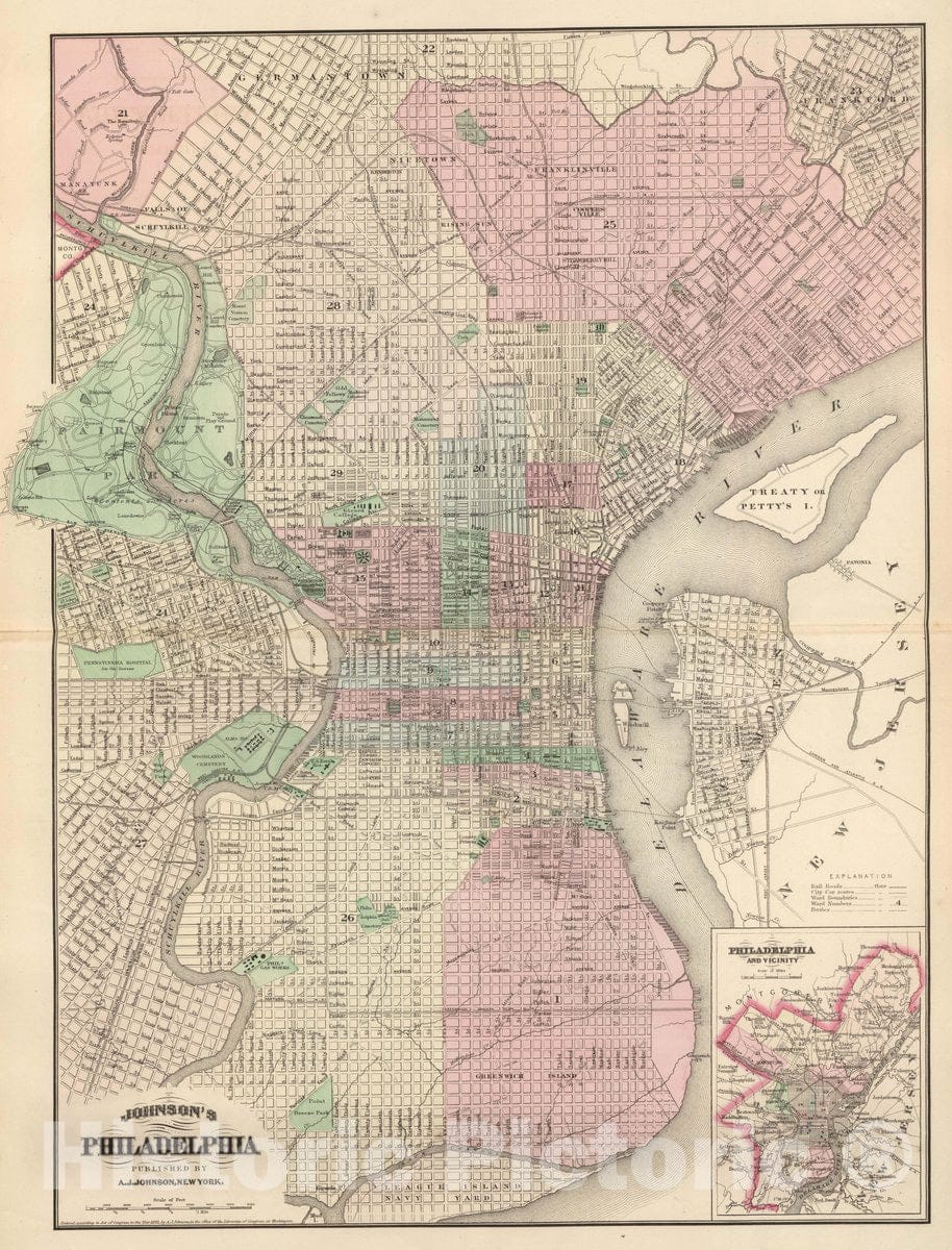 Historic Map : Johnson's Philadelphia. 1874 Atlas - Vintage Wall Art